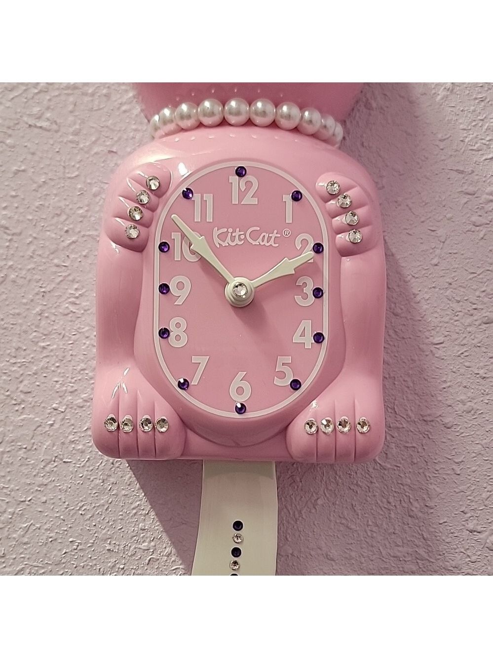 Jeweled Pink Satin Lady Kit-Cat Klock clock SUPER RARE with white tail - Picture 3 of 5